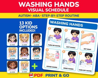 Horario visual para lavarse las manos, 13 opciones para niños incluidas, autismo y ABA