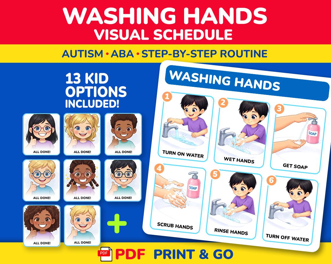 Washing Hands Visual Schedule, Autism Visual Bath Routine Printable ...