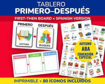 Tablero Primero - Despues en Español,  First Then Board Spanish Version, + 80 Activity Icons, Autismo ABA Therapy, Printable