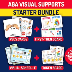 Visuelle Unterstützung BASIC BUNDLE für ABA: Pecs Karten + Zuerst-Dann Tafel + Token Tafel + Visueller Stundenplan, perfekt für den Einstieg in die Aba Therapie