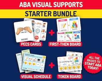 Visual Supports BASIC BUNDLE for ABA: Pecs Cards + First-Then Board + Token Board + Visual Schedule, Perfect for starting in Aba Therapy
