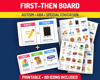 First Then Board, Visual Schedule with Activity Icons (PDF Printable)