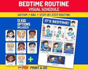 Schlafengehen-Routine visueller Stundenplan zum ausdrucken, Kindernacht-Routine, Autismus-Schlafenszeit-Chart