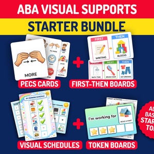 Visual Supports BASIC BUNDLE for ABA: Pecs Cards + First-Then Board + Token Board + Visual Schedule, Perfect for starting in Aba Therapy