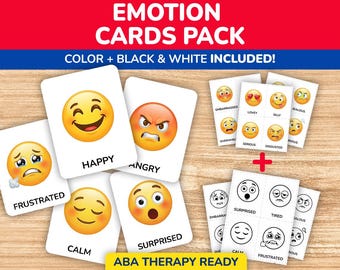 Emotions Cards PACK, Emotion Identification Cards, Feelings Flashcards, ABA & Autism, Learning Opposites