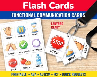 Flash Cards, Functional Communication cards, ABA Request Flash Cards, Lanyard or Key ring ready