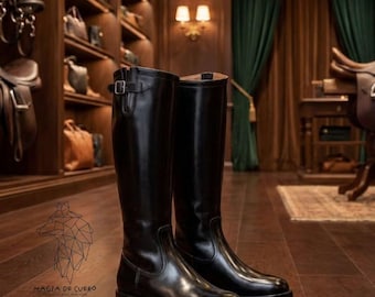 手作りの光沢のあるレザー製ロングブーツ – 時代を超越したスタイル、抜群の履き心地、乗馬用シューズ、ウエスタンスタイルブーツ、カウボーイブーツ