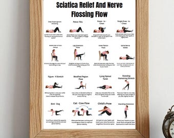 Esercizi per alleviare il dolore sciatico in formato PDF stampabile / Esercizi di stretching per il nervo sciatico / Guida allo stretching della parte bassa della schiena / Download immediato
