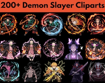 Clipart Bundle | 200+ Anime Demon slayer Character PNGs | Transparent Background | Art Pack