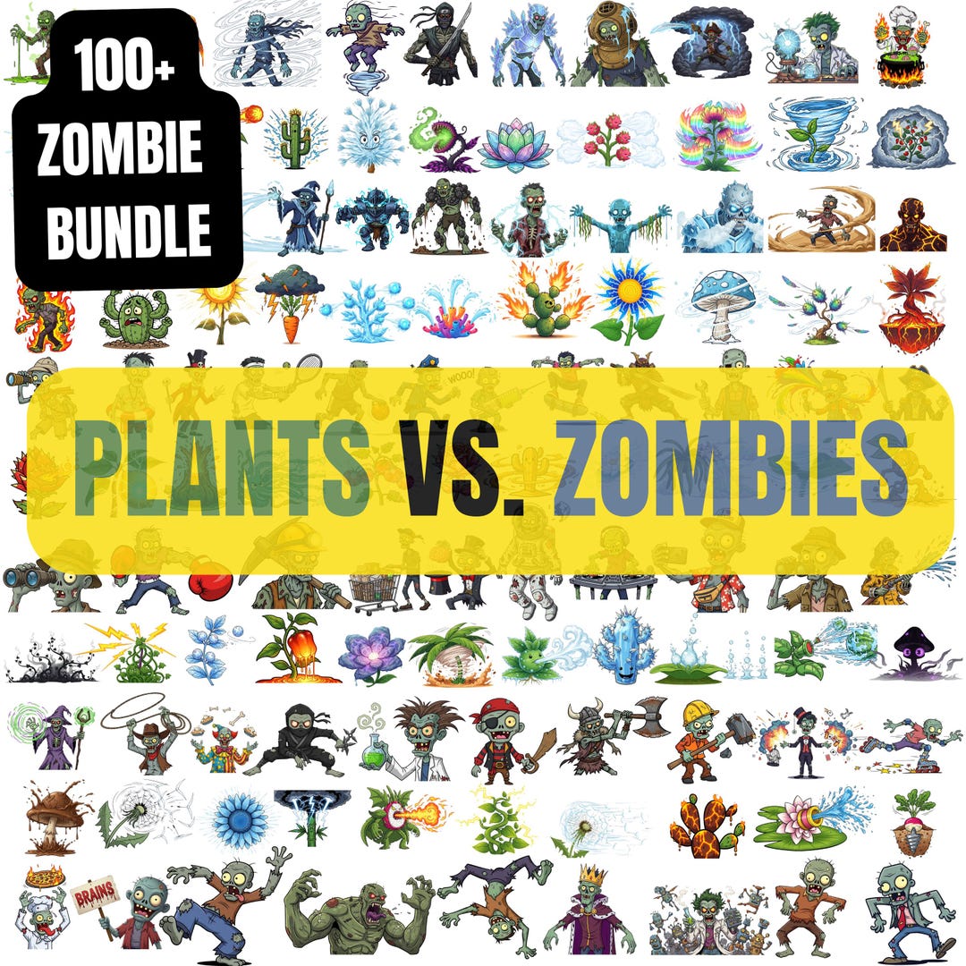 Plants Vs Zombies Clipart Bundle | 100+ Plant and Zombie PNG | Plants ...