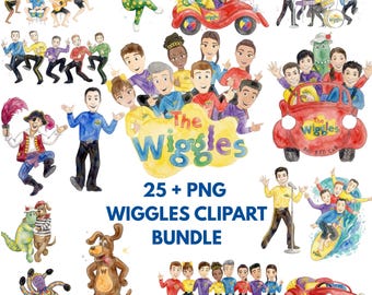 Wiggles akvarell clipart-paket PNG | Söta tecknade barnfigurer | Festdekorationer, klistermärken, sublimering, digital nedladdning