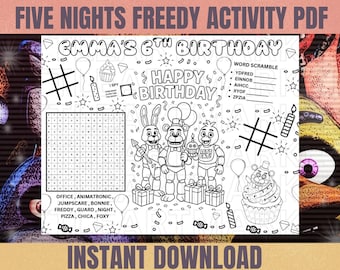 Five Nights at Freddy’s Birthday Activity Sheet, Printable Party Games, Kids Coloring & games, Instant Download