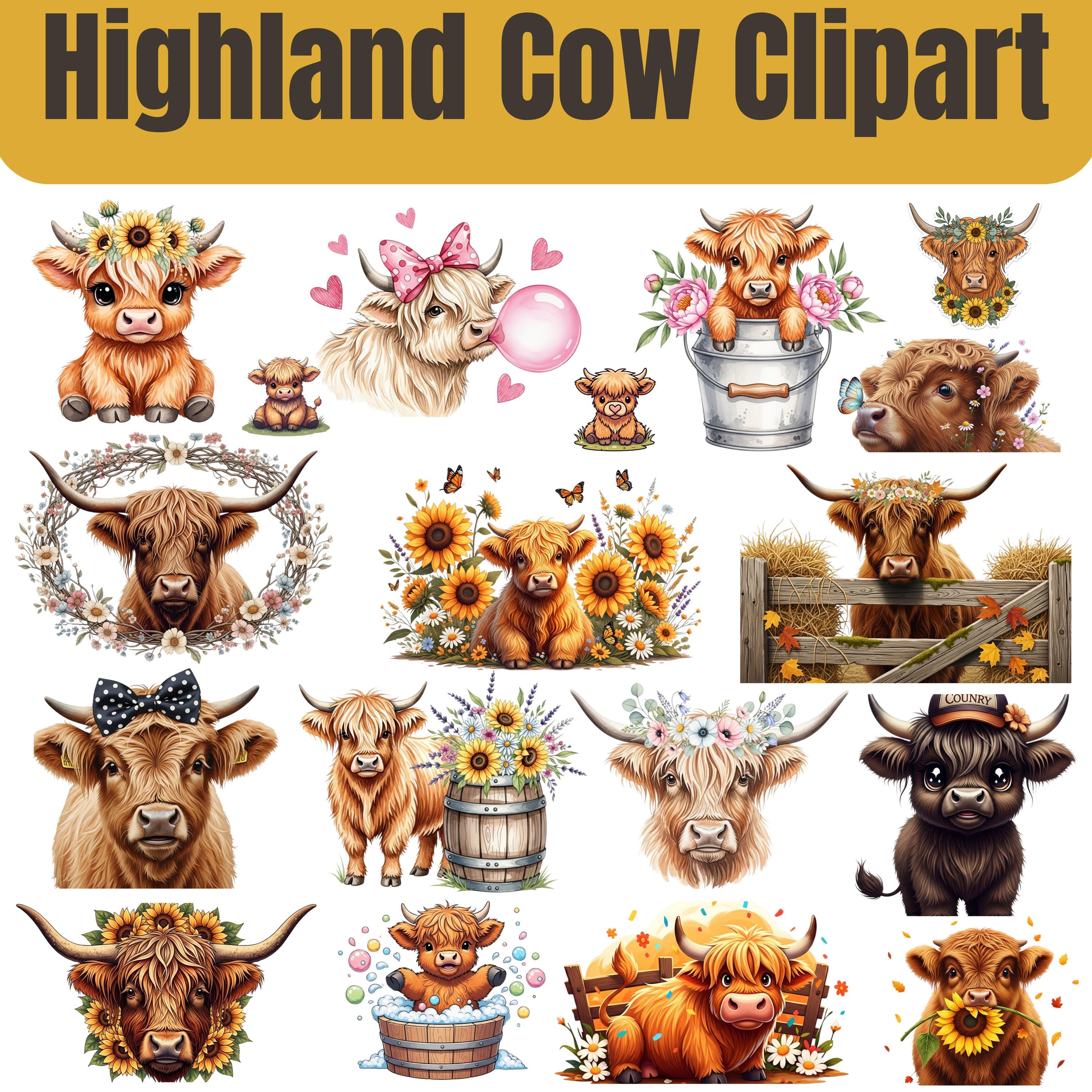 Highland Cow Clipart Bundle | Watercolor Farm Animal PNG (digital ...