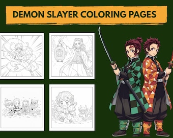 Libro para colorear de Demon Slayer, más de 60 páginas de anime y manga (patrón en PDF)