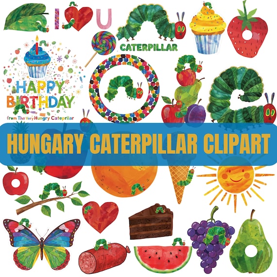 Very Hungry Caterpillar Clipart | Cute Storybook Insect PNG | Rainbow Caterpillar Graphic | Kids Nursery Printable | Sublimation Design