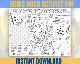 Sonic Birthday Party Activity Placemat – Printable Kids Coloring & Games Sheet