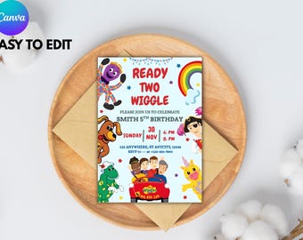 Invito di compleanno Wiggles / Modello Canva 5x7 modificabile / Invito per festa in auto arcobaleno scaricabile digitalmente