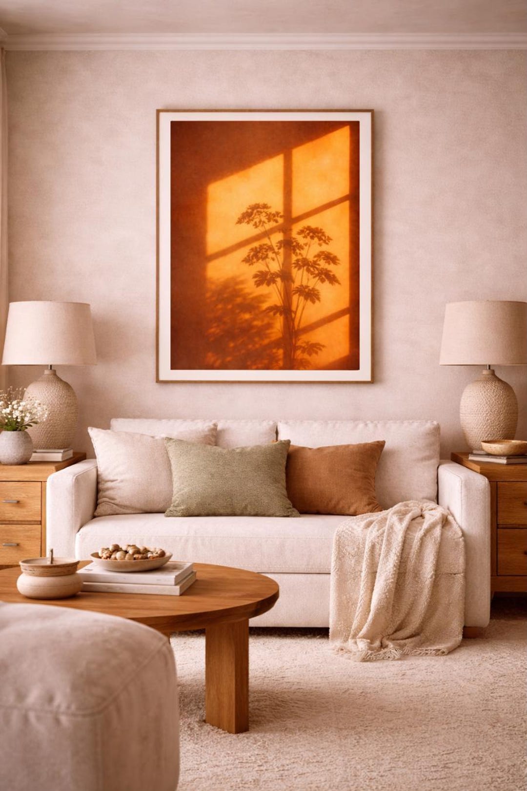 Sunset Window Shadow Wall Art Printable, Warm Aesthetic Plant Shadow ...