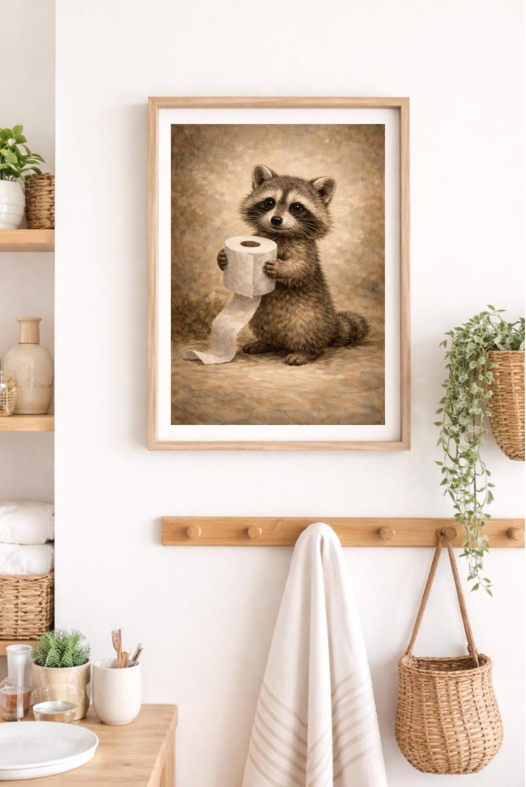 Funny Bathroom Wall Art Raccoon Printable, Cute Raccoon Holding Toilet ...