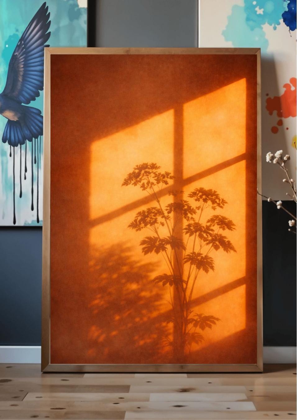Sunset Window Shadow Wall Art Printable, Warm Aesthetic Plant Shadow ...