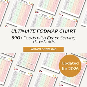 Det ultimata kompletta låg-FODMAP-paketet, 500+ livsmedel i gram och portionsstorlekar, komplett IBS-livsmedelslista, matguide, matsmältningshälsa, PDF-diagram