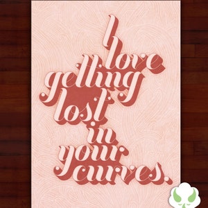 Carte de voeux : J’aime se perdre dans vos courbes, typographie, l’amour, la Saint-Valentin, lesbiennes, vierge