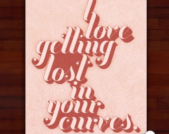 Greeting card: I love getting lost in your curves — typography, love, valentine, lesbian, blank