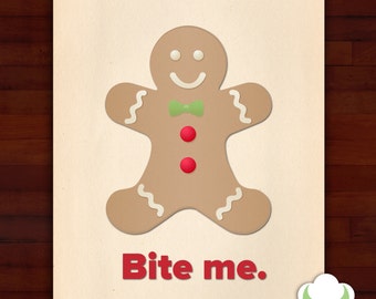 Holiday greeting cards - Bite me - humor, Christmas, gingerbread man