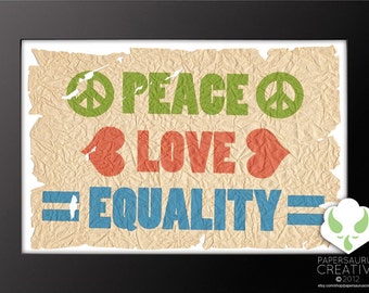 Print: Peace, Love, Equality — love, distressed, LGBT