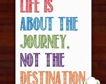 Greeting card: Life is about the journey, not the destination — encouragement, inspiration, typography