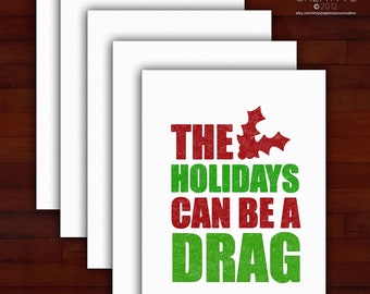 Holiday greeting card set - The holidays can be a drag - LGBT, drag queen, humor, holiday