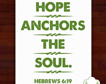 Greeting card: Hope anchors the soul — sympathy, encouragement, inspiration, typography