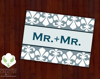 Greeting card: Mr. and Mr., that has a nice ring to it — gay marriage, LGBT wedding