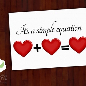 Tarjeta de felicitación: el amor es una ecuación simple: amor, espacio en blanco de matrimonio LGBT,