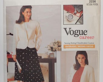 Vintage Vogue career Sewing Pattern 2236 Sewing Rating Average Womens Fashion Ensemble, Skirt, Jacket, Misses Size 10 Portfolio Perry Ellis