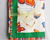 Small Baby Quilt, Crib Blanket, Lap Quilt, Wall Hanging or Coverlet Throw 38 quot x 38 quot Orange Butterfly Printed Fabric and Butterfly Quilting