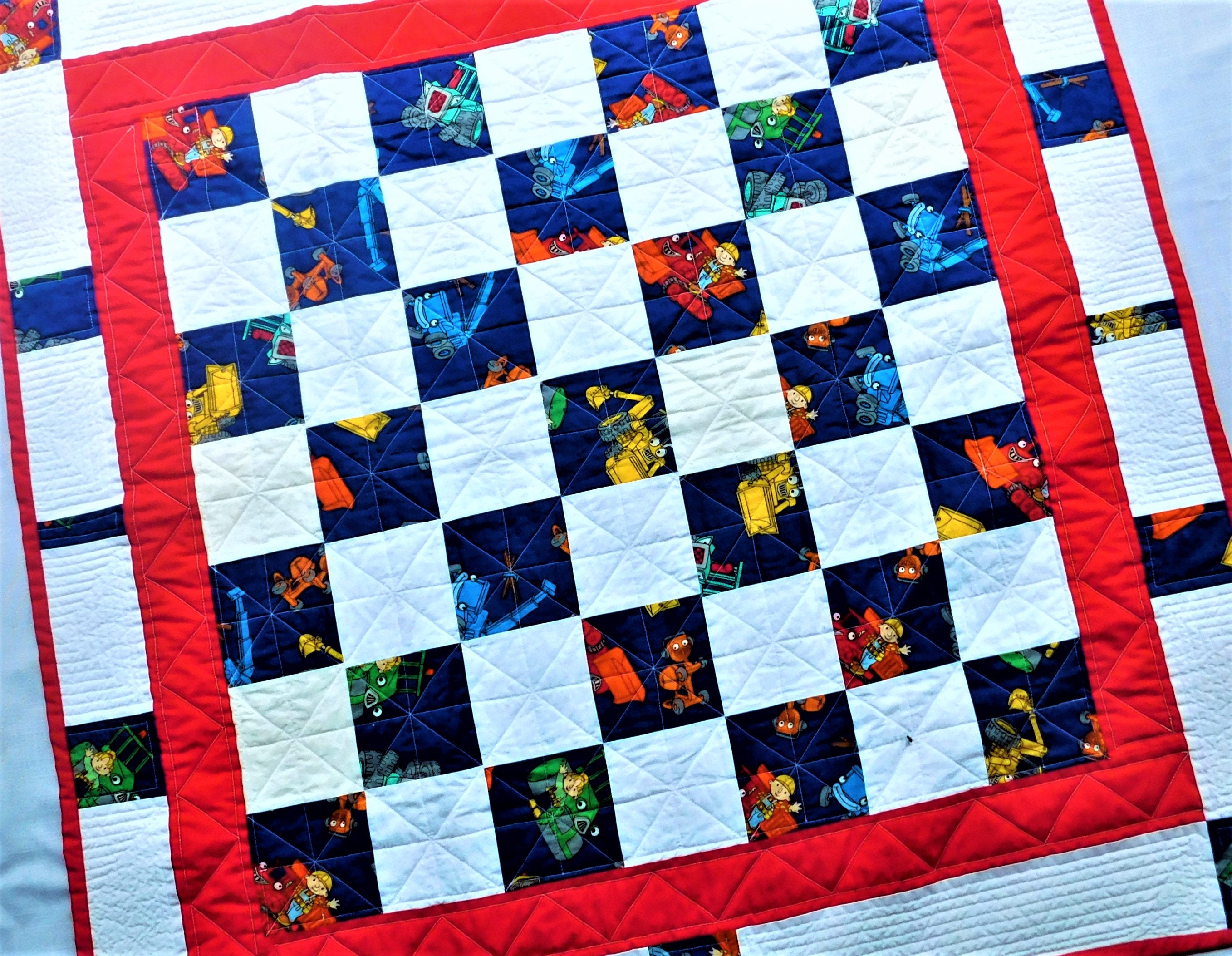 Bob the Builder Baby Quilt: Blue Red White Patchwork, 44