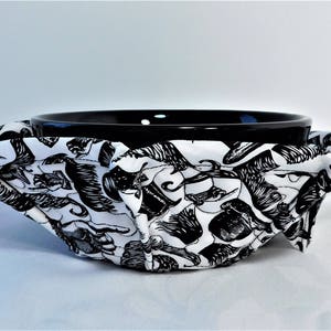 Black and White Microwave Bowl Cozy - Black and White Mustache Cotton Print - Fabric Bowl - Hot or Cold Bowl Cozy
