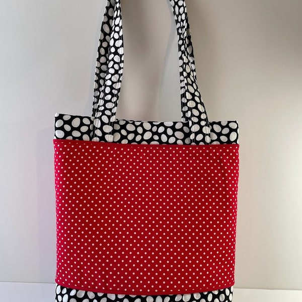 Boho Tote Bag - Bright Red and Black Medium sized Tote Bag Handbag Double Strapped with Magnetic Closure Free Shipping