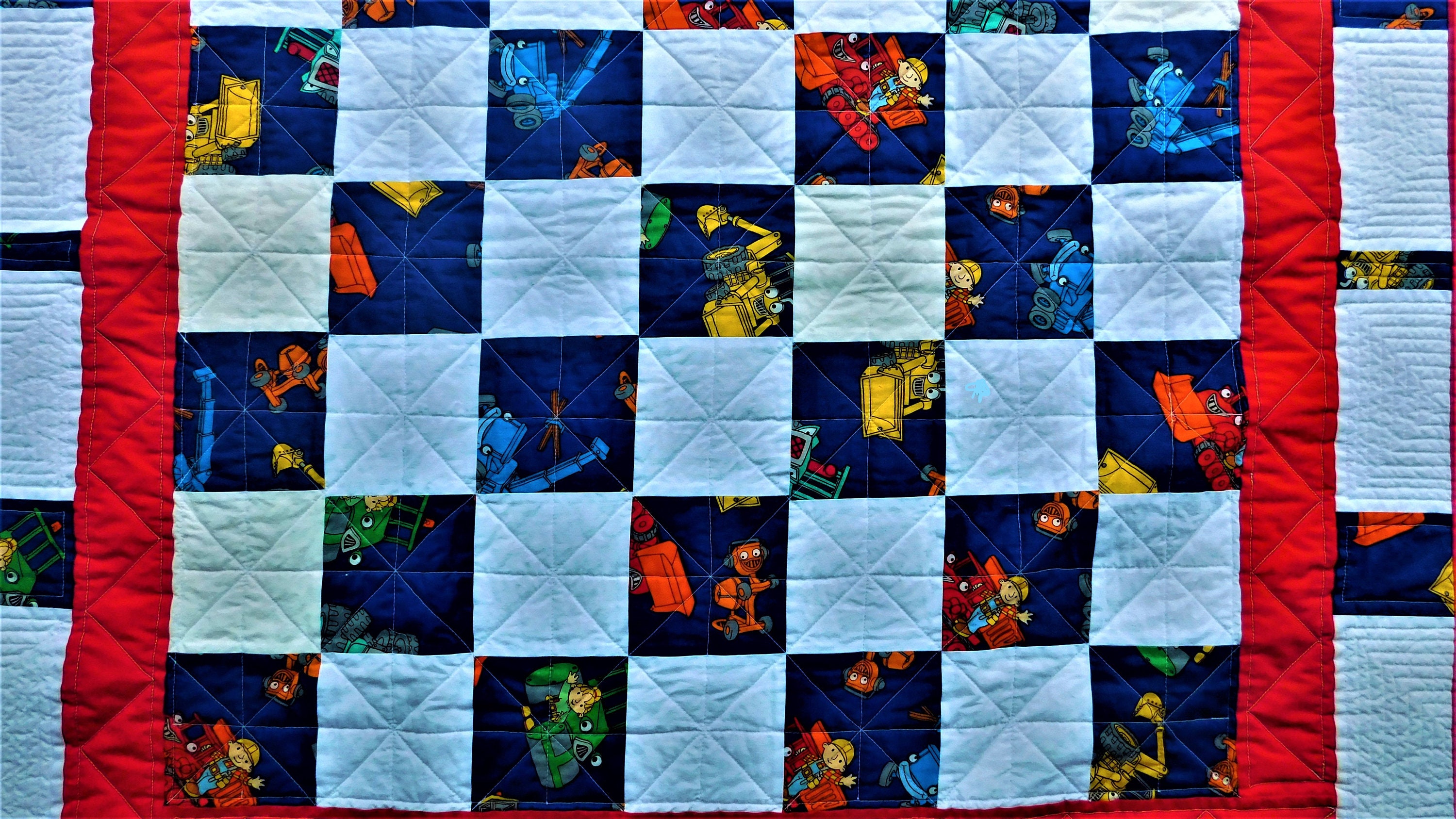 Bob the Builder Baby Quilt: Blue Red White Patchwork, 44