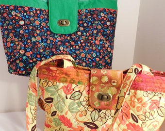 Tote Bag PDF Sewing Pattern: Medium Shoulder Bag with Turn Lock (Digital Download)