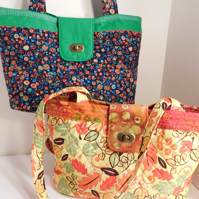 Tote Bag PDF Sewing Pattern Medium Sized Purse, Shoulder Bag With Two Straps and Turn Lock