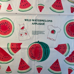 Wild Watermelon Applique Vintage Cranston Screen Print Fabric Panel Cut and Sew Easy Project