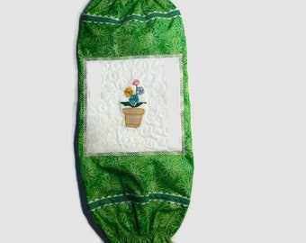 Eco Friendly Cotton Plastic Bag Holder: Green Floral Kitchen Storage