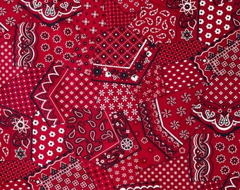 Vintage Red Bandana Country Print Cotton Fabric Remnant Length 2-3/4 yds by 44" width