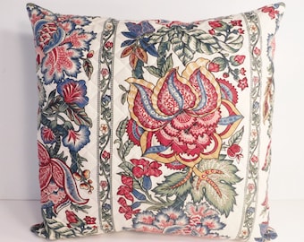 Throw Pillow Cover, 17 Inch Square Floral Print Quilted Envelope Sofa Pillow Cover.