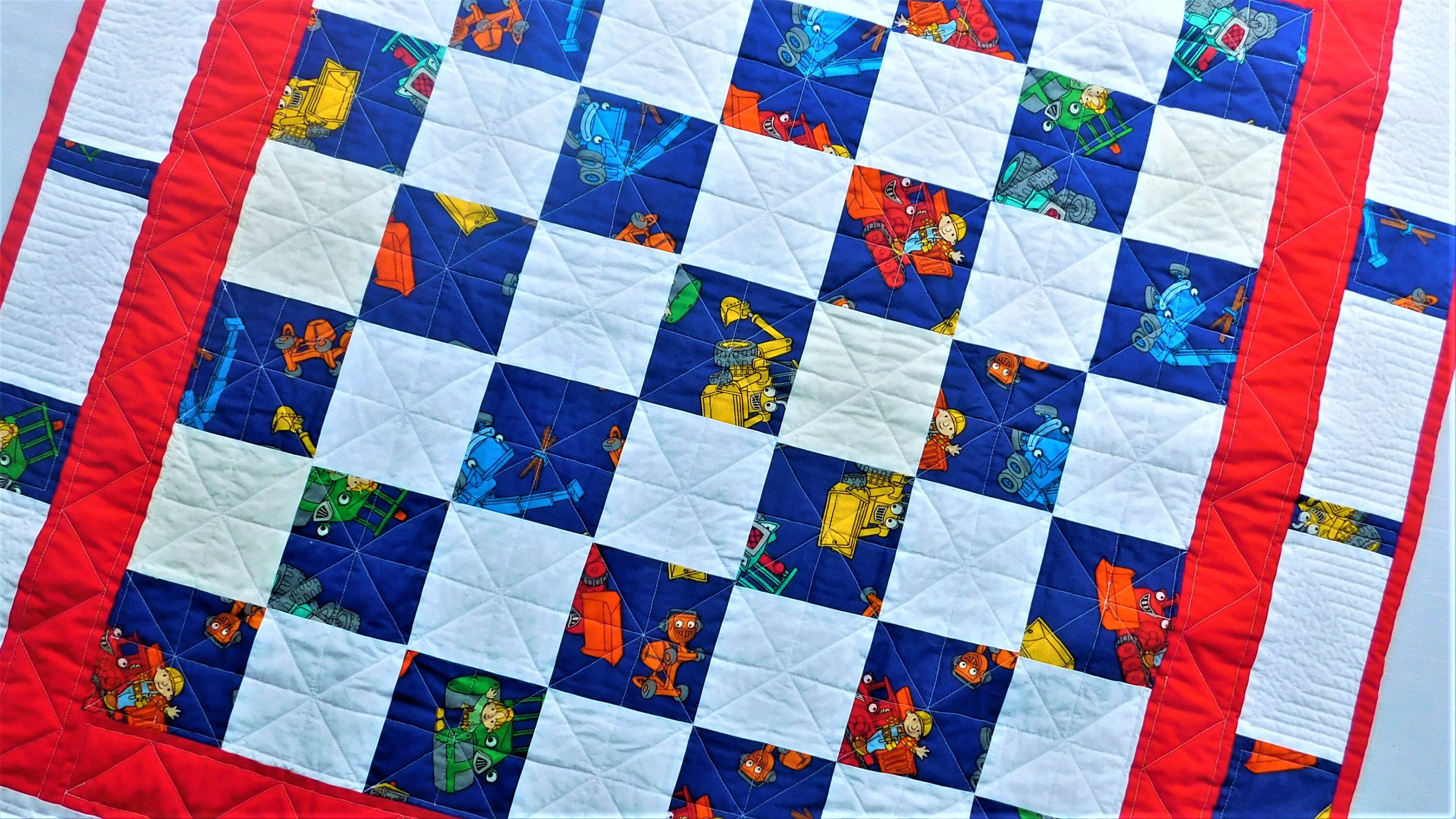 Bob the Builder Baby Quilt: Blue Red White Patchwork, 44