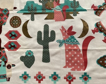 Cranston VIP Southwestern Native Theme Coyote Cactus Applique Vintage Fabric Panels Sewing and Craft