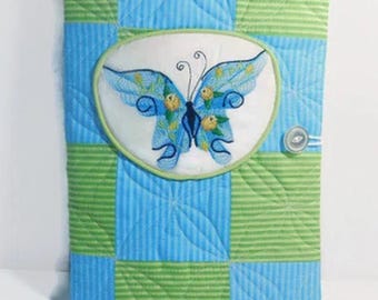 Embroidered Butterfly Composition Notebook Cover: Quilted Seersucker Journal