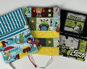 Quilted Composition Notebook Cover: Handmade Fabric Book Sleeve with Ribbon